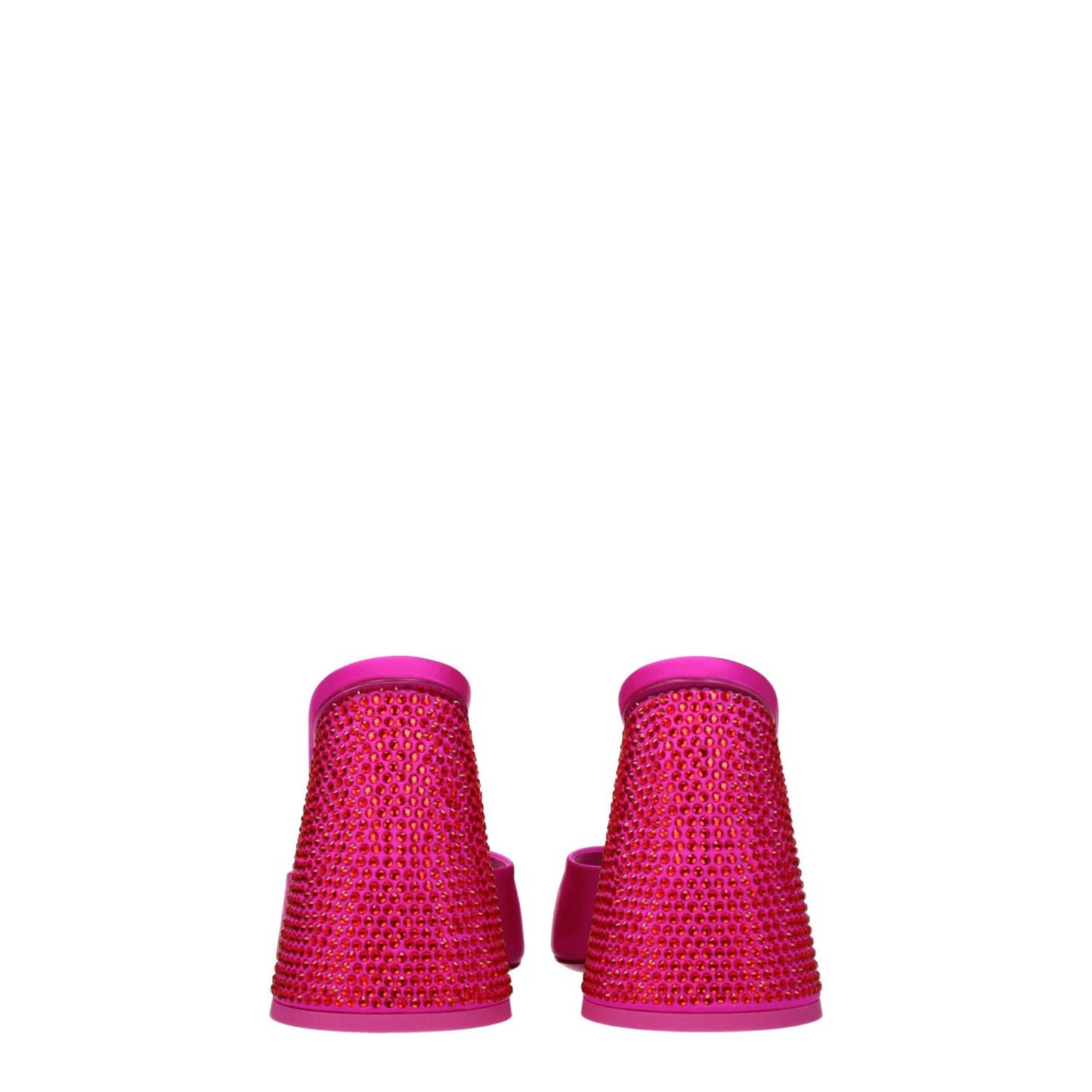 The Attico Pink Satin Platform Sandals with rhinestones and open toe, high heel, fuchsia satin, leather sole, MPN S502TV07132.