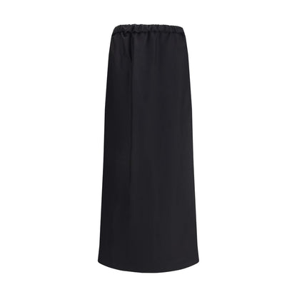 The Row Black Cotton Midi Skirt with flared fit and elastic waist, crafted from cotton-silk voile for AW25.