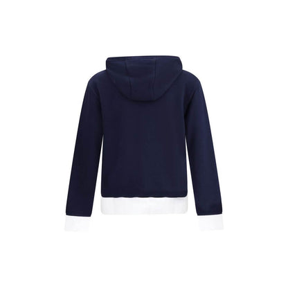 Thom Browne Blue Cotton Sweatshirt with adjustable hood and contrasting hems, rear view showcasing elegant and practical design.