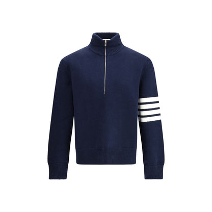 Thom Browne Blue Fleece Wool Sweatshirt with 4-Bar intarsia and half-zip collar for AW25 season