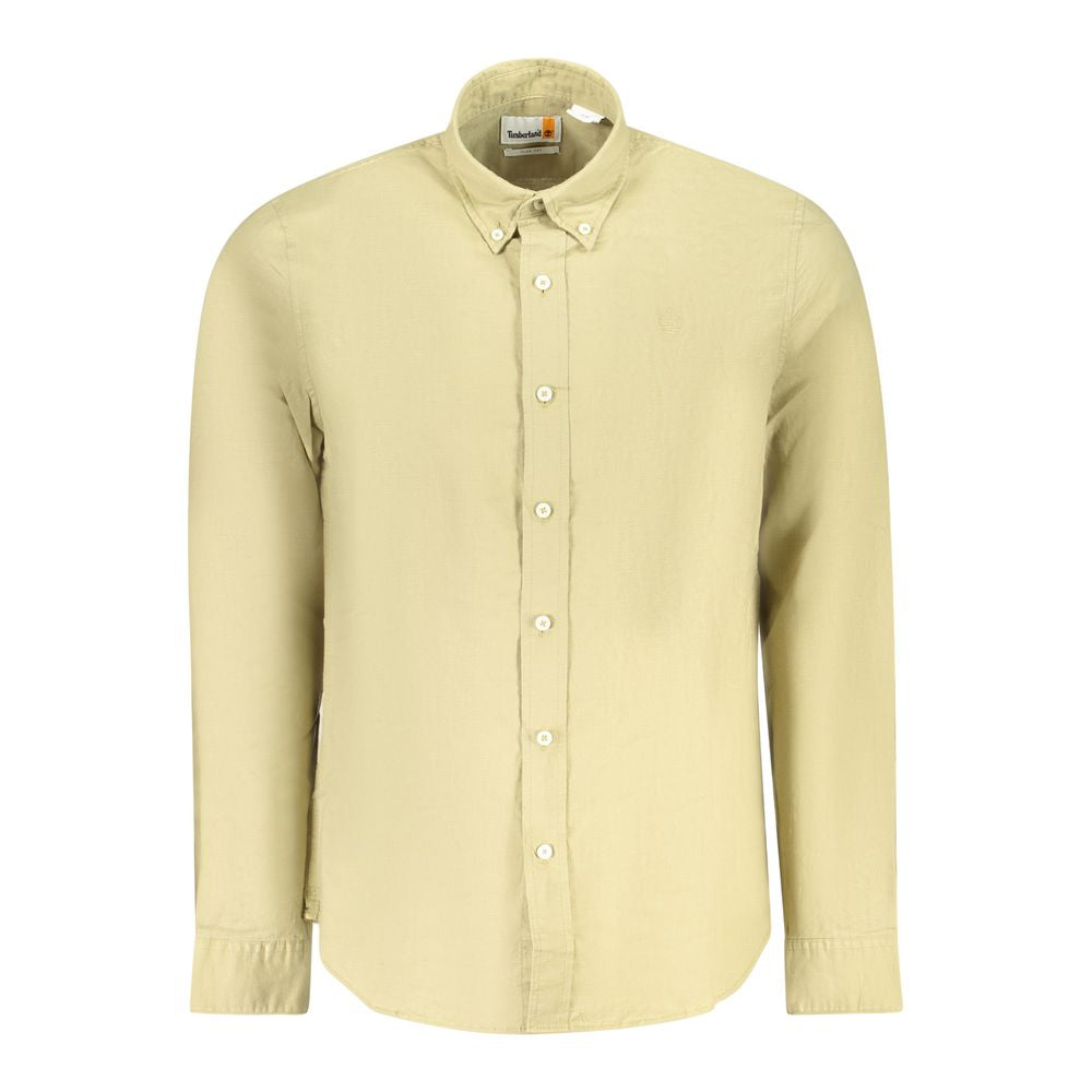 Timberland Beige Cotton Men Shirt with button-down collar and slim fit design