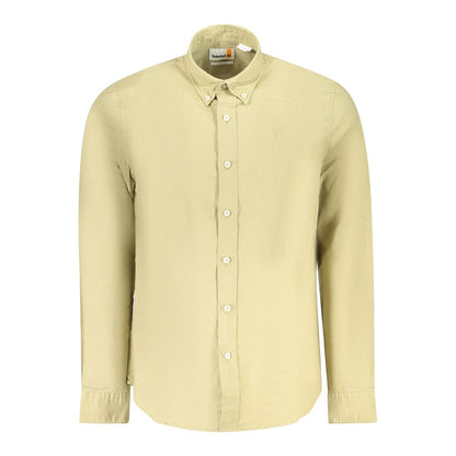 Timberland Beige Cotton Men Shirt with button-down collar and slim fit design
