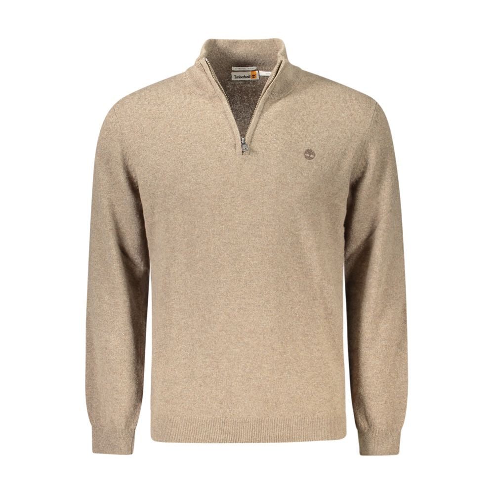 Alt Tag: Timberland Beige Wool Men Sweater with half-zip design and embroidered logo, showcasing luxury and durability in men's fashion.