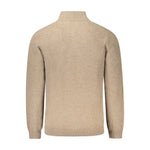 Back view of Timberland Beige Wool Men Sweater showcasing knit texture and high collar, offering both style and warmth for discerning individuals.