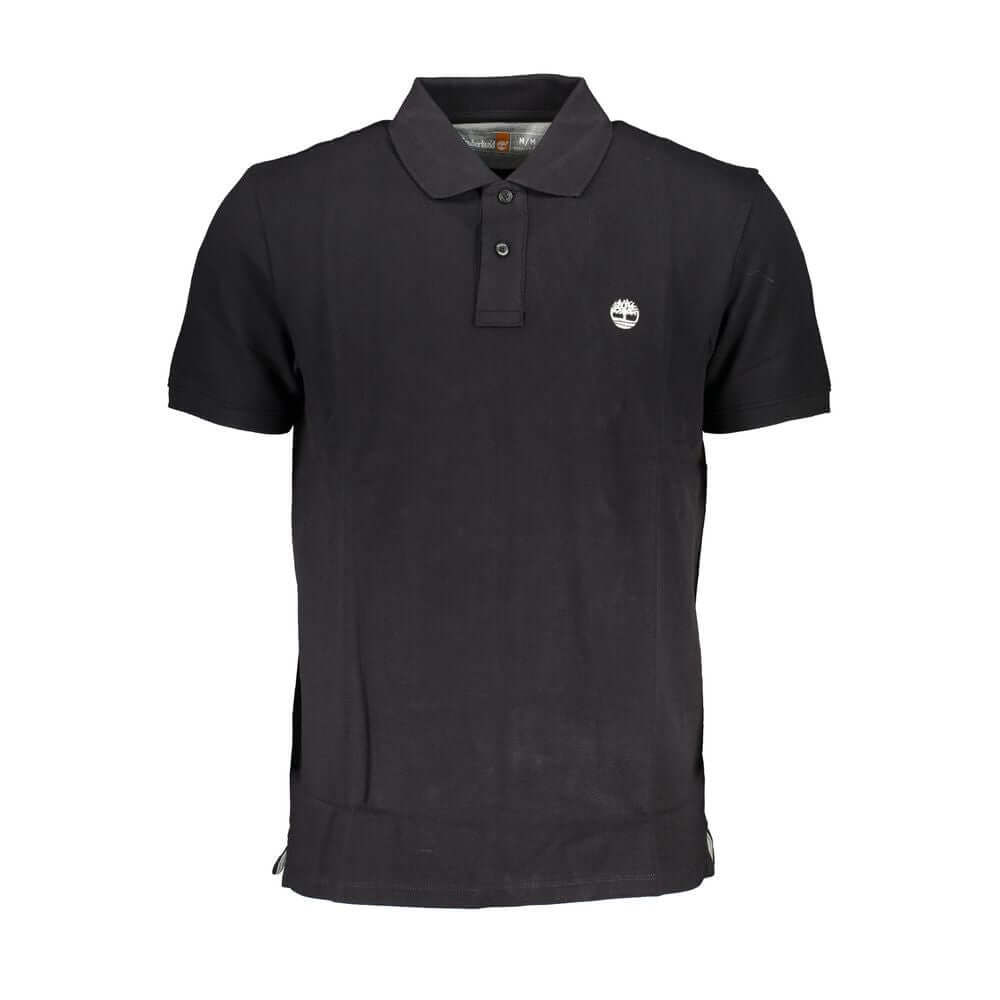Timberland Black Cotton Polo Shirt, short-sleeved, regular fit, 2 buttons, embroidered logo, 100% organic cotton