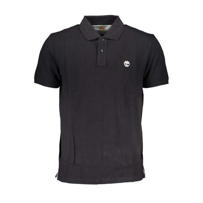 Timberland Black Cotton Polo Shirt, short-sleeved, regular fit, 2 buttons, embroidered logo, 100% organic cotton