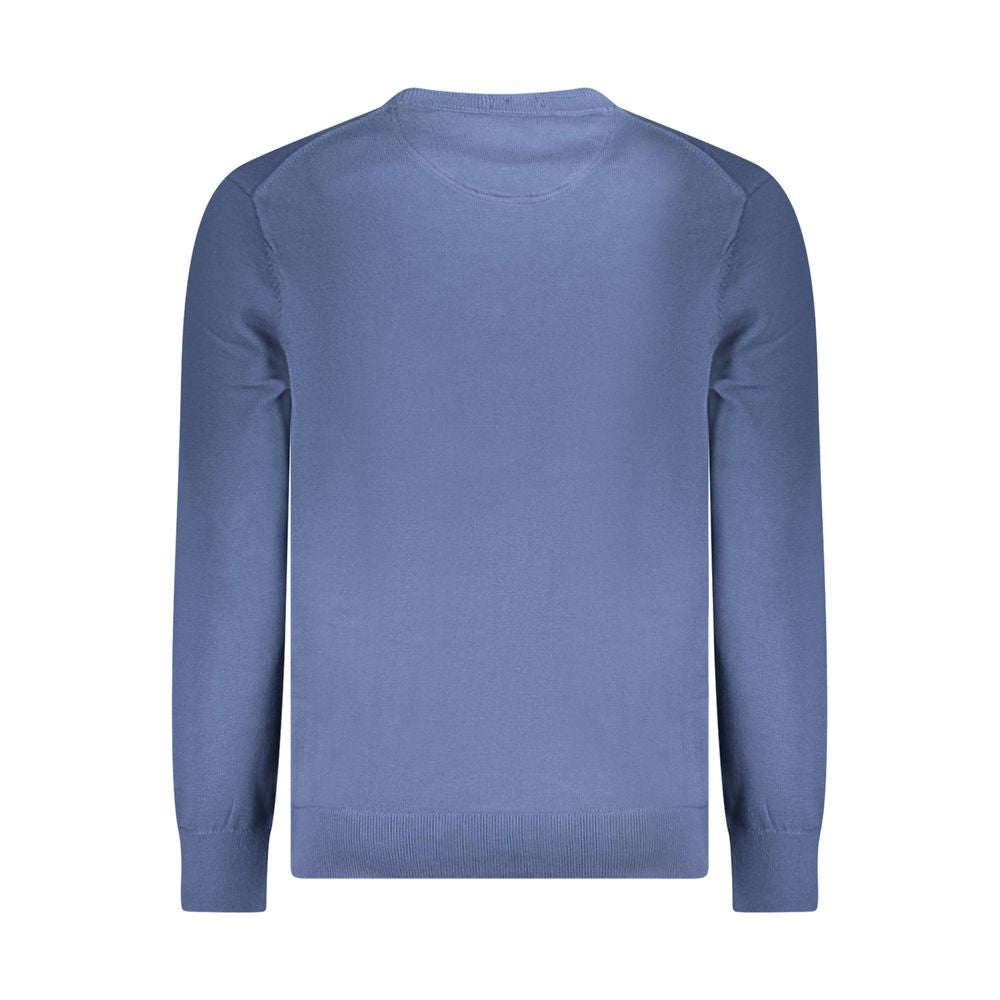 Timberland Blue Cotton Men Sweater made from 100% organic cotton, featuring bold blue hue and long sleeves, view of backside.