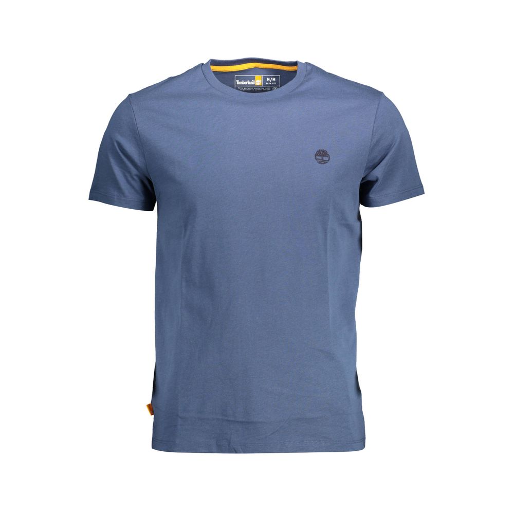 Timberland Blue Organic Cotton Men T-Shirt, casual slim fit, crew neck, made from 100% organic cotton with iconic logo on chest.