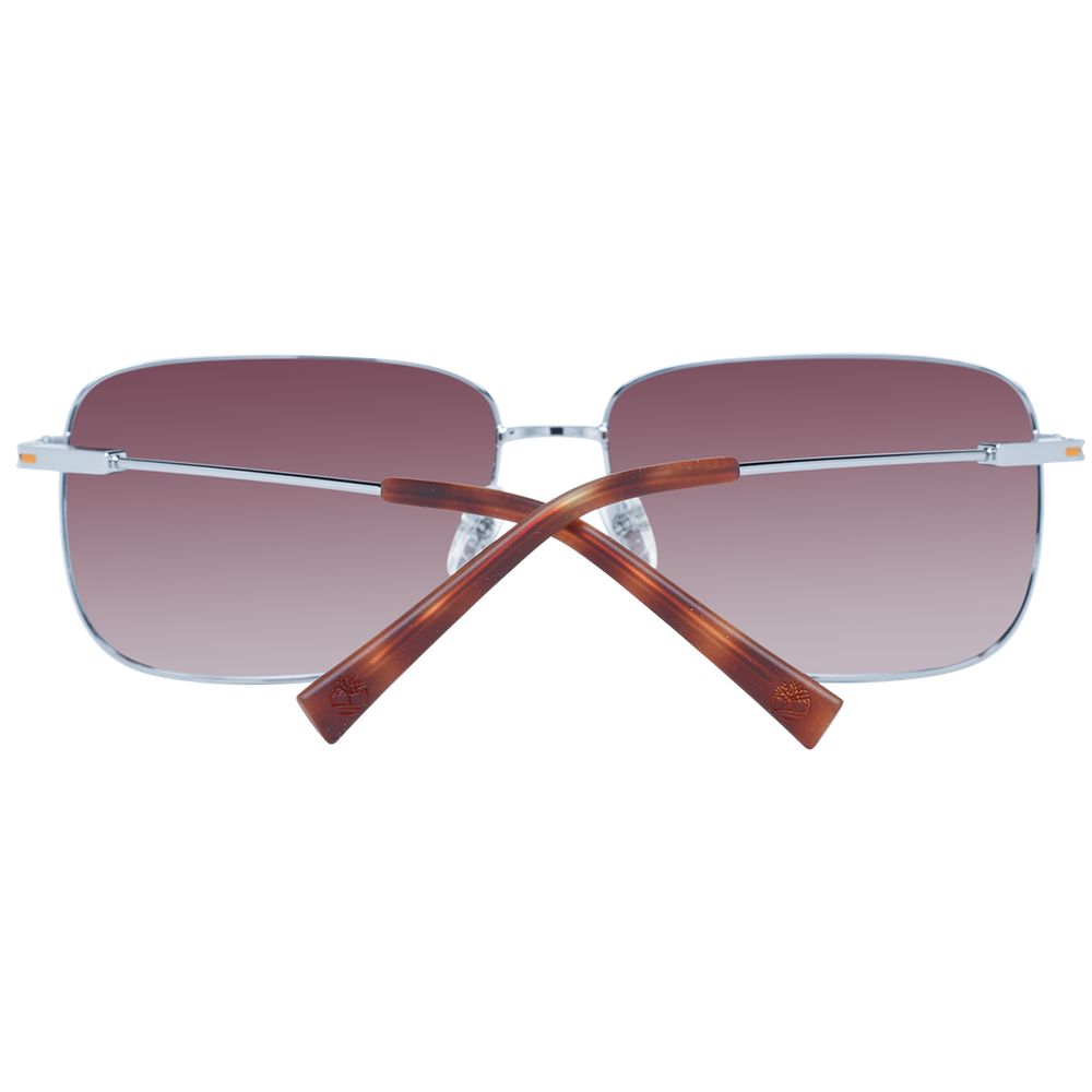 Timberland Gray Men Sunglass in gunmetal with polarized brown lenses and full-rim rectangle metal frame, 140mm temple length.