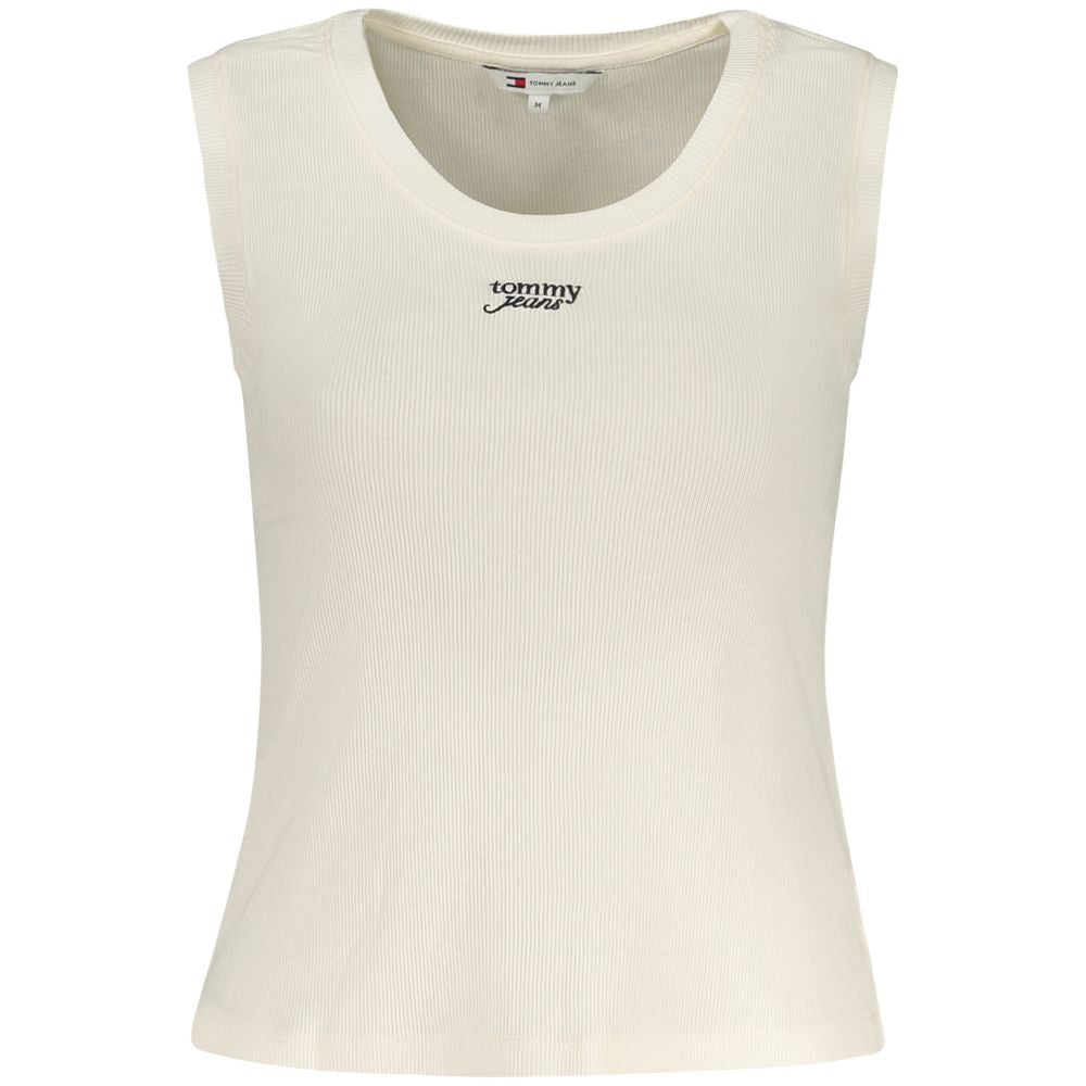 Tommy Hilfiger Beige Cotton Tank Top with wide neckline and embroidered logo made of 95% regenerative cotton.