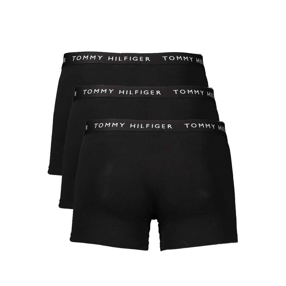 Tommy Hilfiger Black Cotton Men Boxer tri-pack with logo waistband, comfortable and sustainable 95% cotton blend.