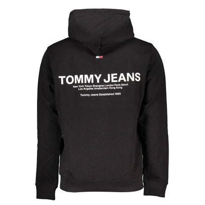 Tommy Hilfiger Black Cotton Men Sweater back view with crew neck design and sophisticated embroidery on organic cotton fabric.
