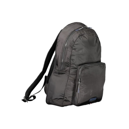 Tommy Hilfiger Black Nylon Backpack with adjustable straps, external pocket, laptop compartment; made of 50% recycled nylon.