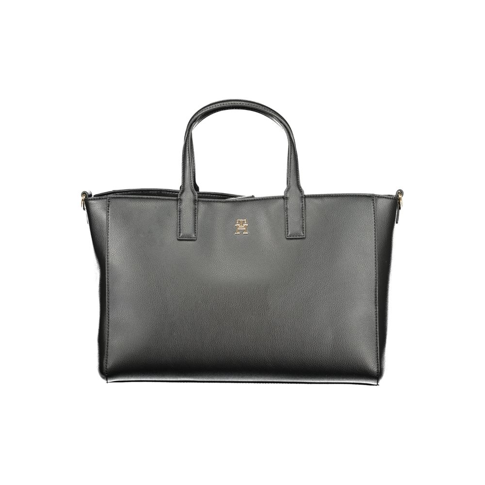 Tommy Hilfiger Black Polyester Women Handbag with handles and removable strap, spacious compartments, eco-friendly design.