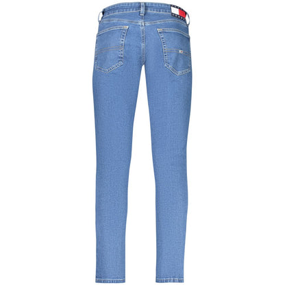 Back view of Tommy Hilfiger Blue Cotton Men Slim Tapered Jean showcasing classic design and iconic logo detailing.
