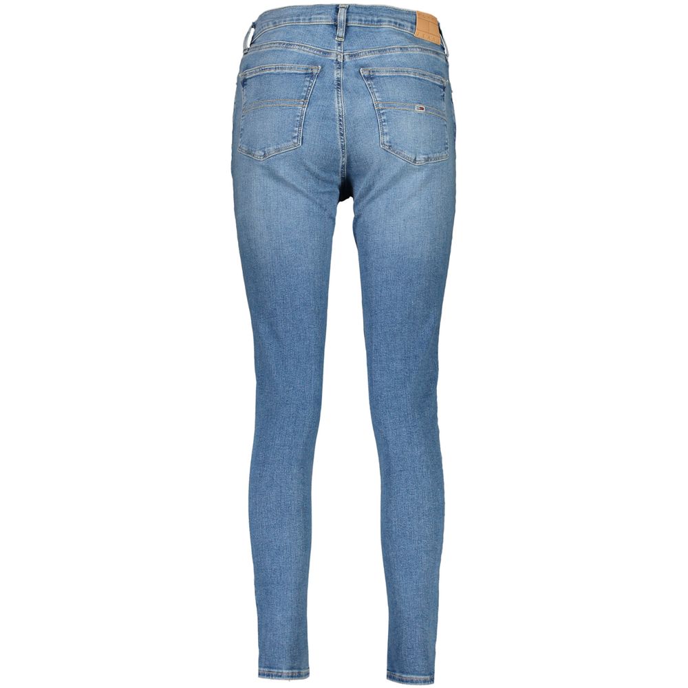 Tommy Hilfiger Blue Cotton Women Skinny Jean, back view highlighting chic washed effect and embroidery.
