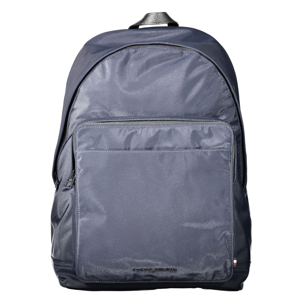 Tommy Hilfiger Blue Polyester Backpack with zip closure, adjustable straps, external pockets for laptop and essentials.