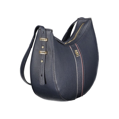 Tommy Hilfiger Blue Polyethylene Women Handbag with adjustable strap and zip closure, featuring bold contrasting details and logo.