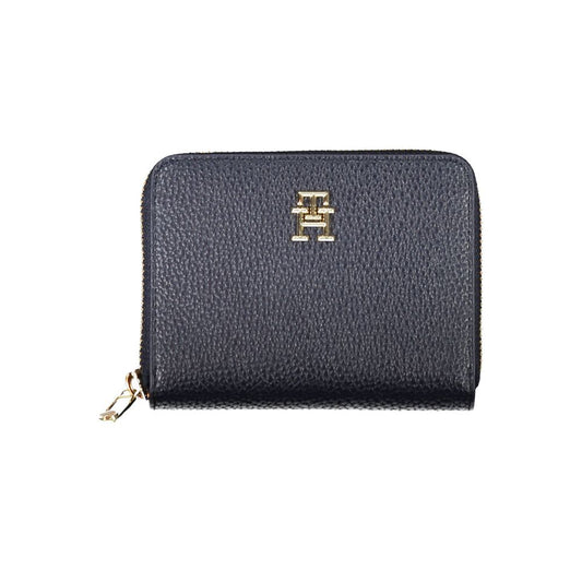 Tommy Hilfiger Blue Polyethylene Women Wallet with logo, featuring multiple compartments and coin purse for stylish organization.