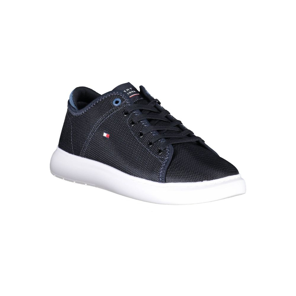 Tommy Hilfiger Blue Recycled Polyester Men Sneaker, stylish and eco-friendly, featuring a sleek lace-up design with bold blue hue.
