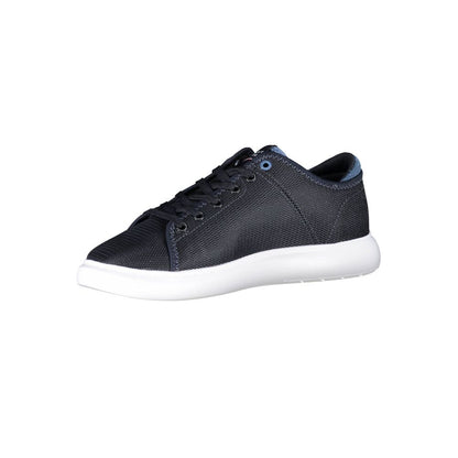 Tommy Hilfiger Blue Recycled Polyester Men Sneaker with lace-up design and white sole, showcasing sustainable fashion.