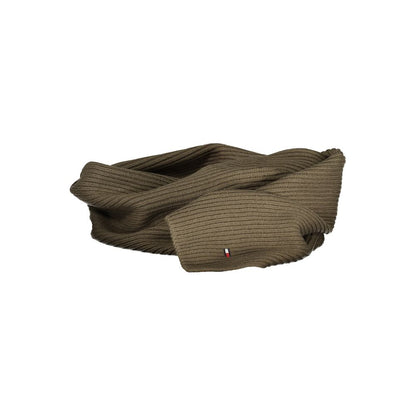 Tommy Hilfiger Green Cotton Scarf with logo embroidery, 26x170cm, stylish and comfortable accessory.