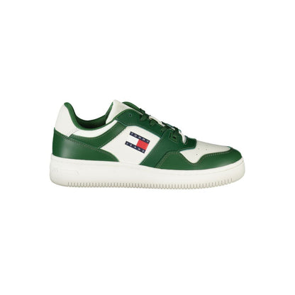 Tommy Hilfiger Green Leather Men Sneaker with iconic logo and removable insole for personalized comfort.