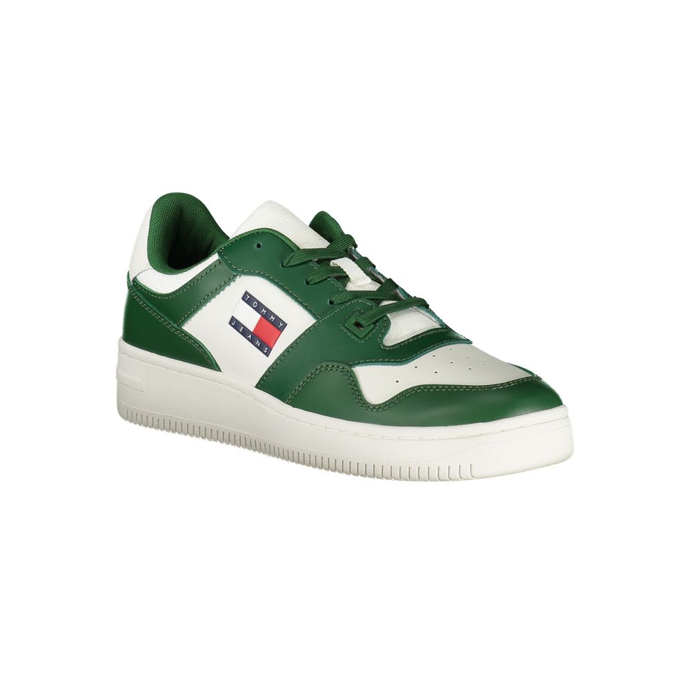 Tommy Hilfiger Green Leather Men Sneaker with logo and removable insole