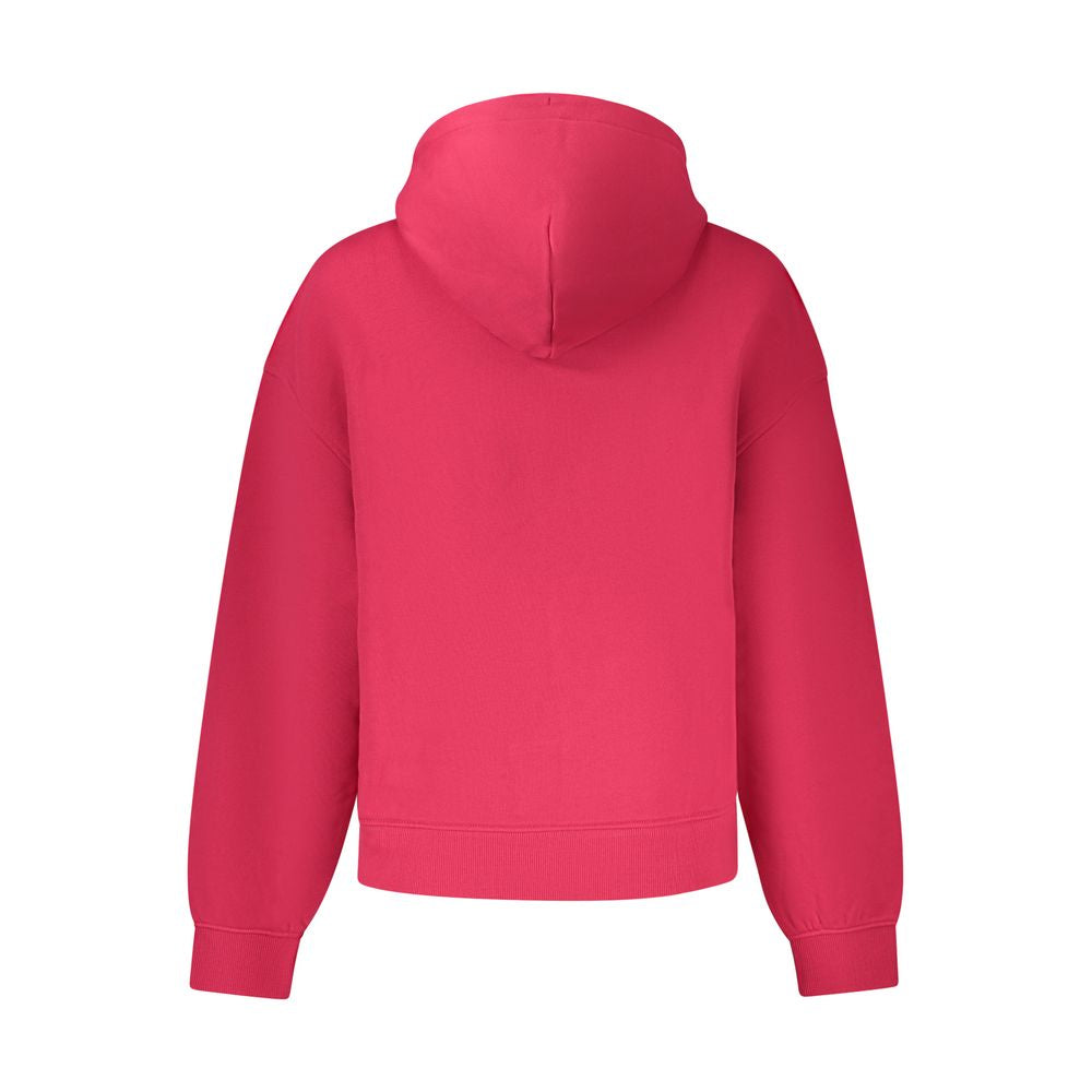 Back view of Tommy Hilfiger Pink Cotton Women Sweater showcasing eco-friendly design and bold style.