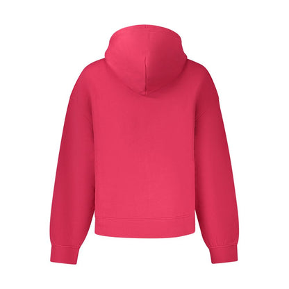 Back view of Tommy Hilfiger Pink Cotton Women Sweater showcasing eco-friendly design and bold style.