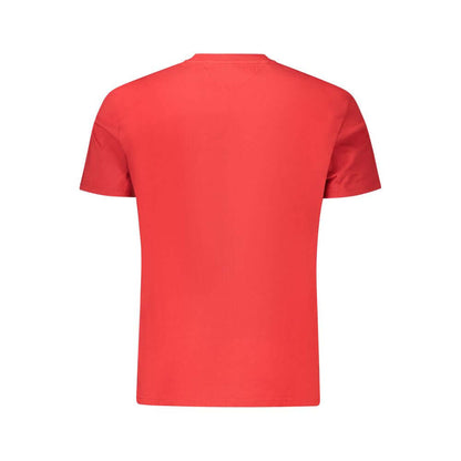 Back view of Tommy Hilfiger Red Cotton Men T-Shirt showcasing sustainable design.