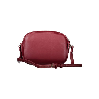 Tommy Hilfiger Red Polyester Handbag with adjustable shoulder strap, features two compartments, internal pocket, and zip closure.
