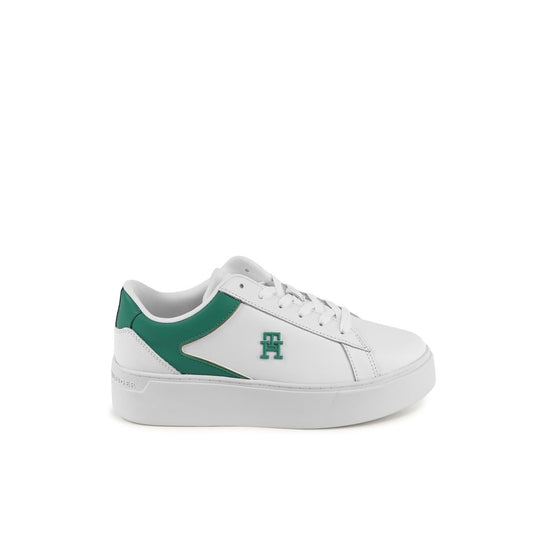 Tommy Hilfiger White Leather Low Top Sneakers, women's sneaker model FW0FW079100K4, white leather design, made in Vietnam.