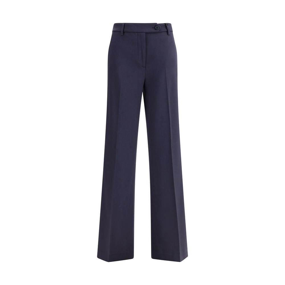 True Royal Blue Viscose Flared Pants with high waist, front zipper, button closure, belt loops, and side welt pockets for a chic look.