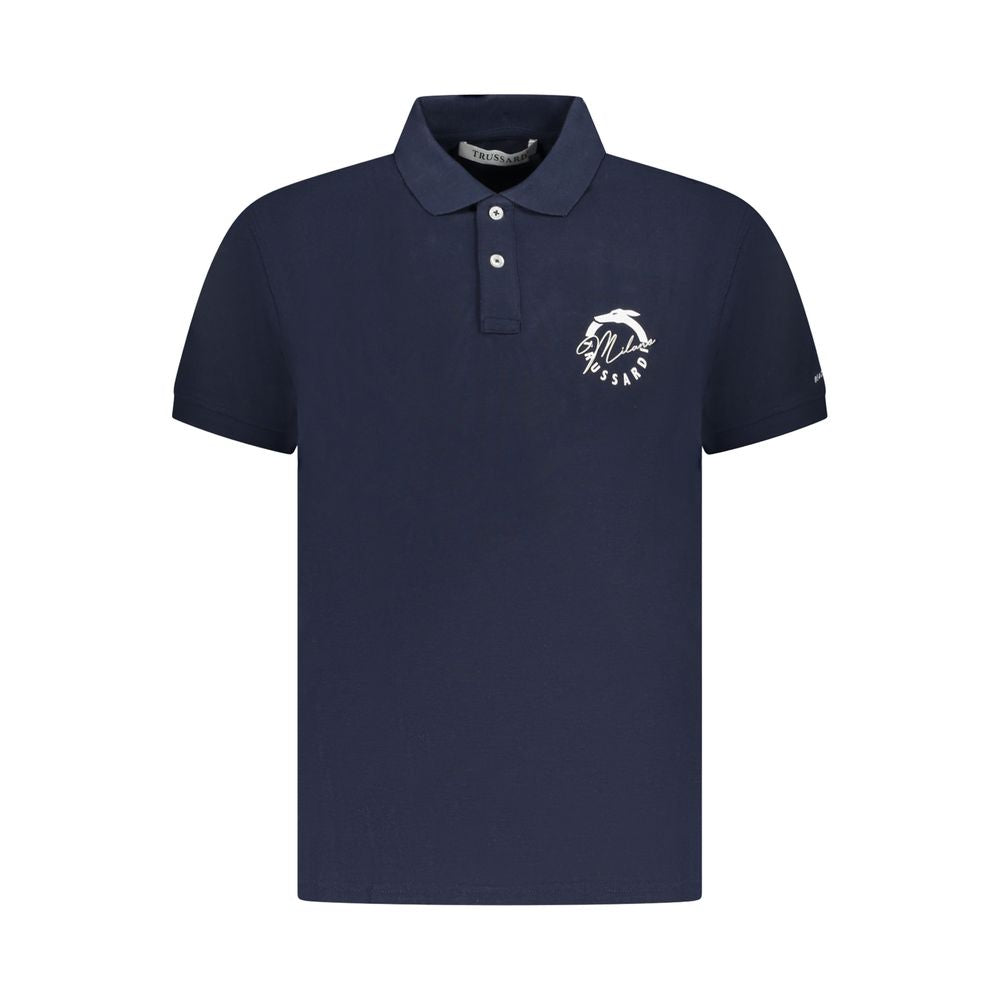 Trussardi Blue Cotton Men Polo Shirt with short sleeves and logo print, perfect for a refined casual look.