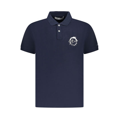 Trussardi Blue Cotton Men Polo Shirt with short sleeves and logo print, perfect for a refined casual look.