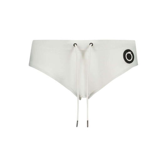 Trussardi White Elastane Swimwear with elastic waist, laces, and logo application, beach briefs style.