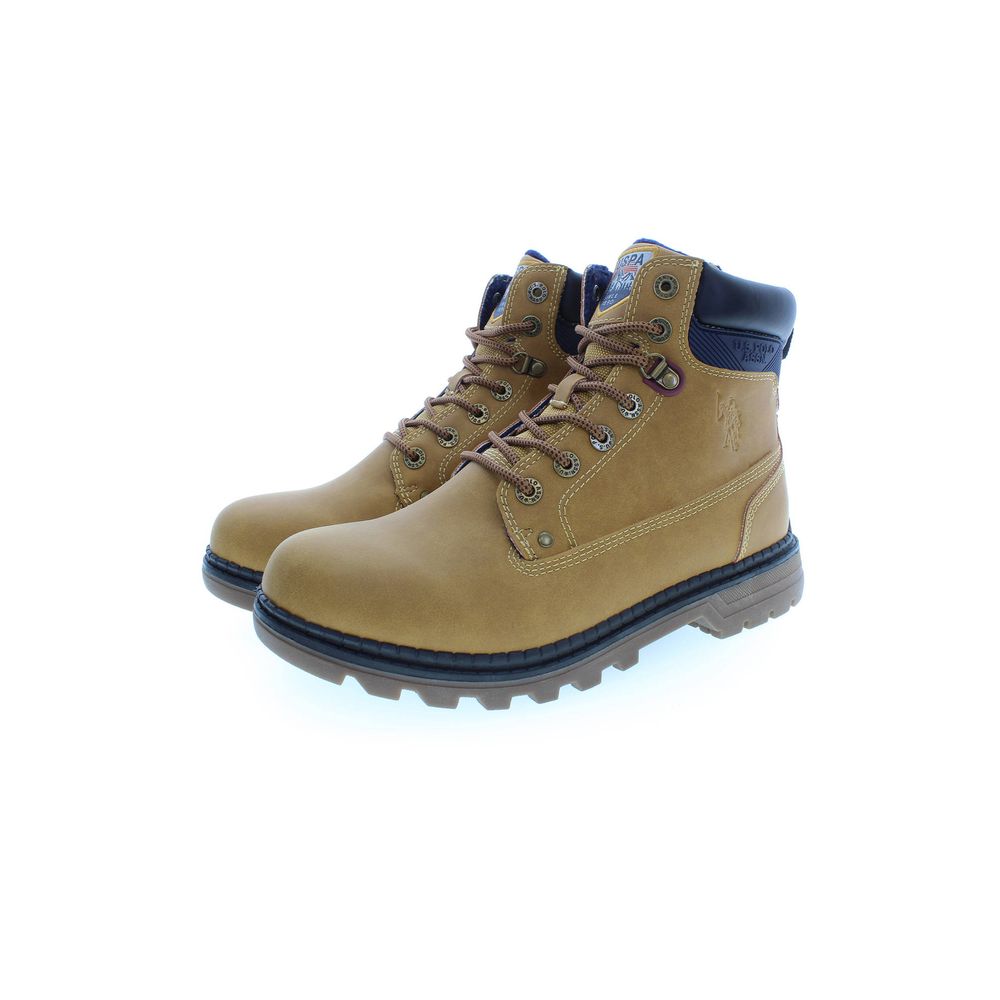 U.S. POLO ASSN. Beige Polyester Men Boot with lace-up design and contrasting details, ideal for stylish urban or outdoor wear.