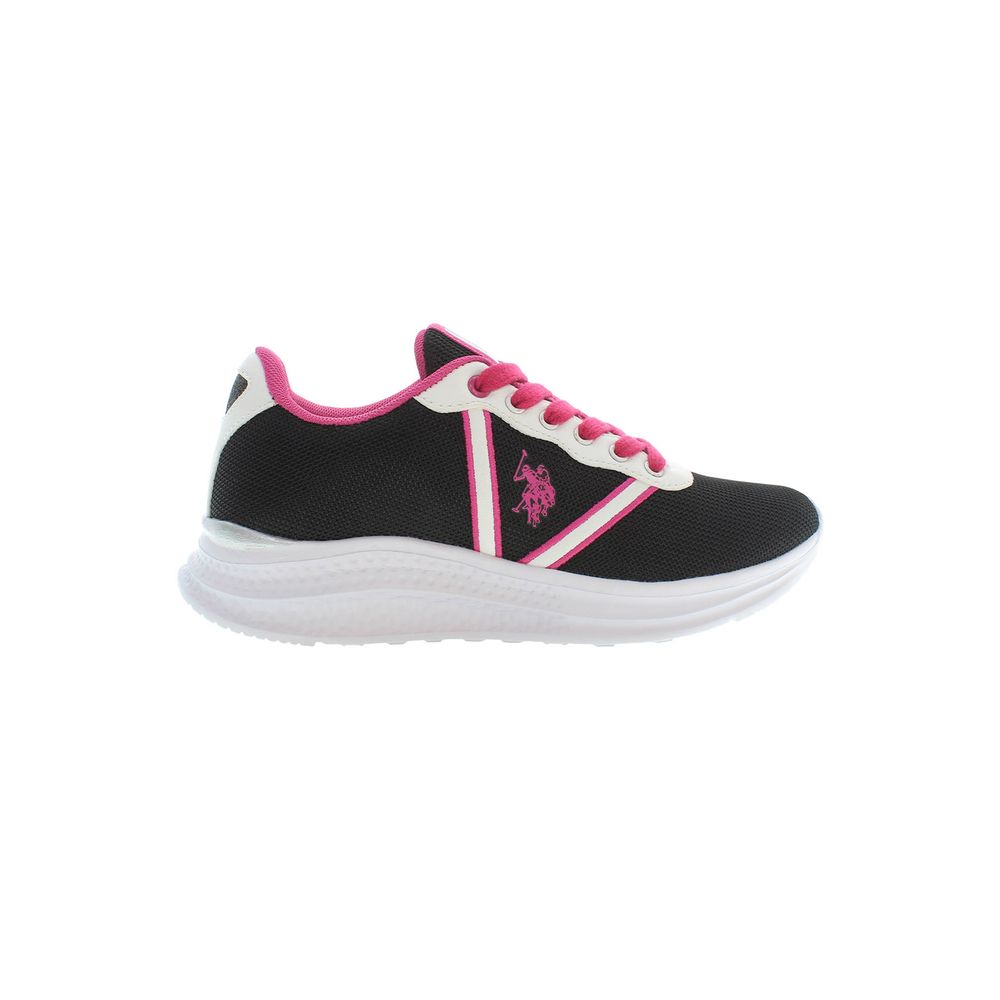 U.S. POLO ASSN. Black Polyester Women Sneaker with pink laces and logo, showcasing comfort and bold style.