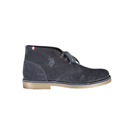U.S. POLO ASSN. Blue Leather Mens Ankle Boot with logo detail, perfect for stylish casual outings.