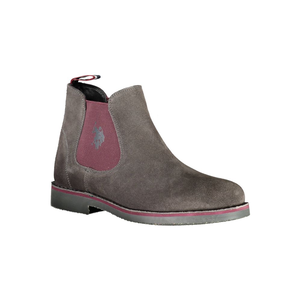 U.S. POLO ASSN. Gray Leather Mens Ankle Boot with elastic panels and contrasting details for a stylish, comfortable fit.