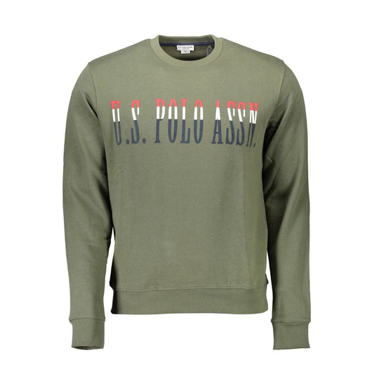 U.S. POLO ASSN. Green Cotton Men Sweater with logo, crew neck, and long sleeves in rich green hue.