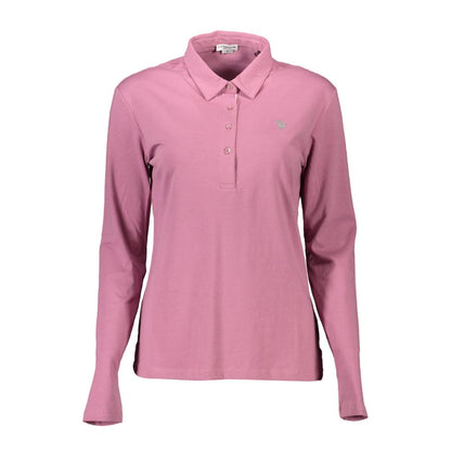 U.S. POLO ASSN. Pink Cotton Women Polo Shirt, long sleeves, embroidered logo, chic and comfortable blend of cotton and elastane