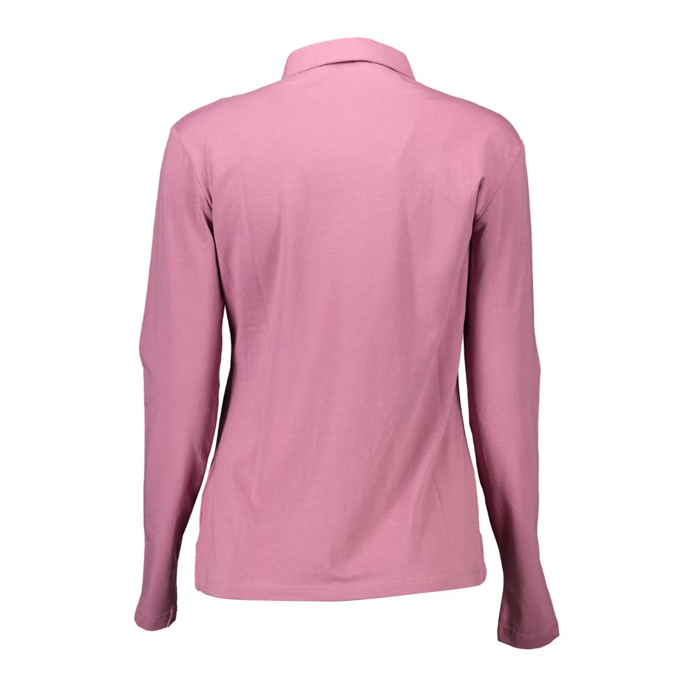 U.S. POLO ASSN. Pink Cotton Women Polo Shirt, back view showcasing long-sleeved design, perfect blend of comfort and style, sophisticated embroidery.