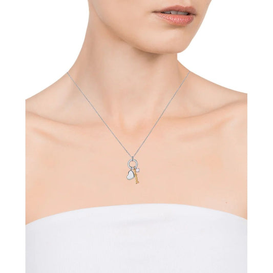 Woman wearing VICEROY JEWELS Mod. 13151C000-30 silver necklace, quartz analog design with 5 ATM water resistance and calendar function in official box