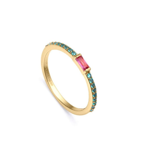 Alt Tag: VICEROY JEWELS Mod. 13173A012-39 lady's ring in gold with pink and blue stones, elegant design suitable for gifts.