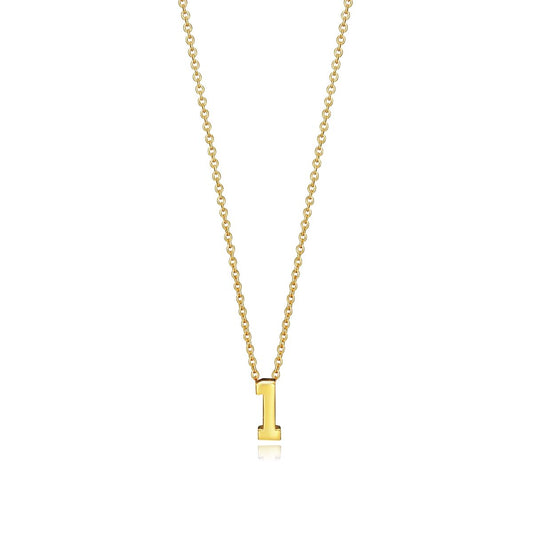 Gold necklace with letter 'I' charm on chain