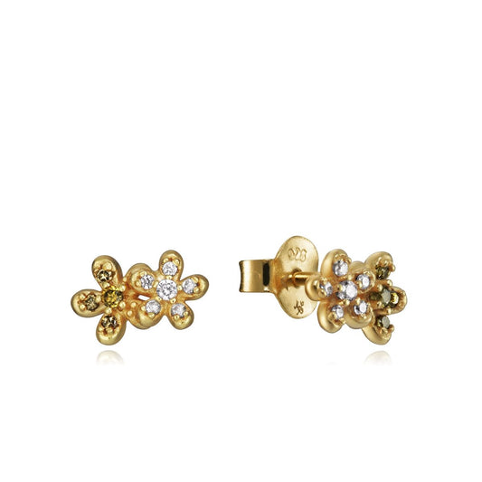 Gold floral earrings with diamond accents, luxury design, Viceroy Jewels Mod. 61073E100-36, perfect for ladies, silver 925° material.