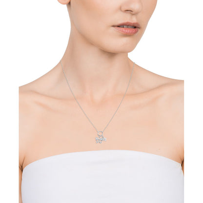 Woman wearing VICEROY JEWELS Mod. 85023C000-38 silver necklace with pendant, elegant jewelry for ladies, close-up view.