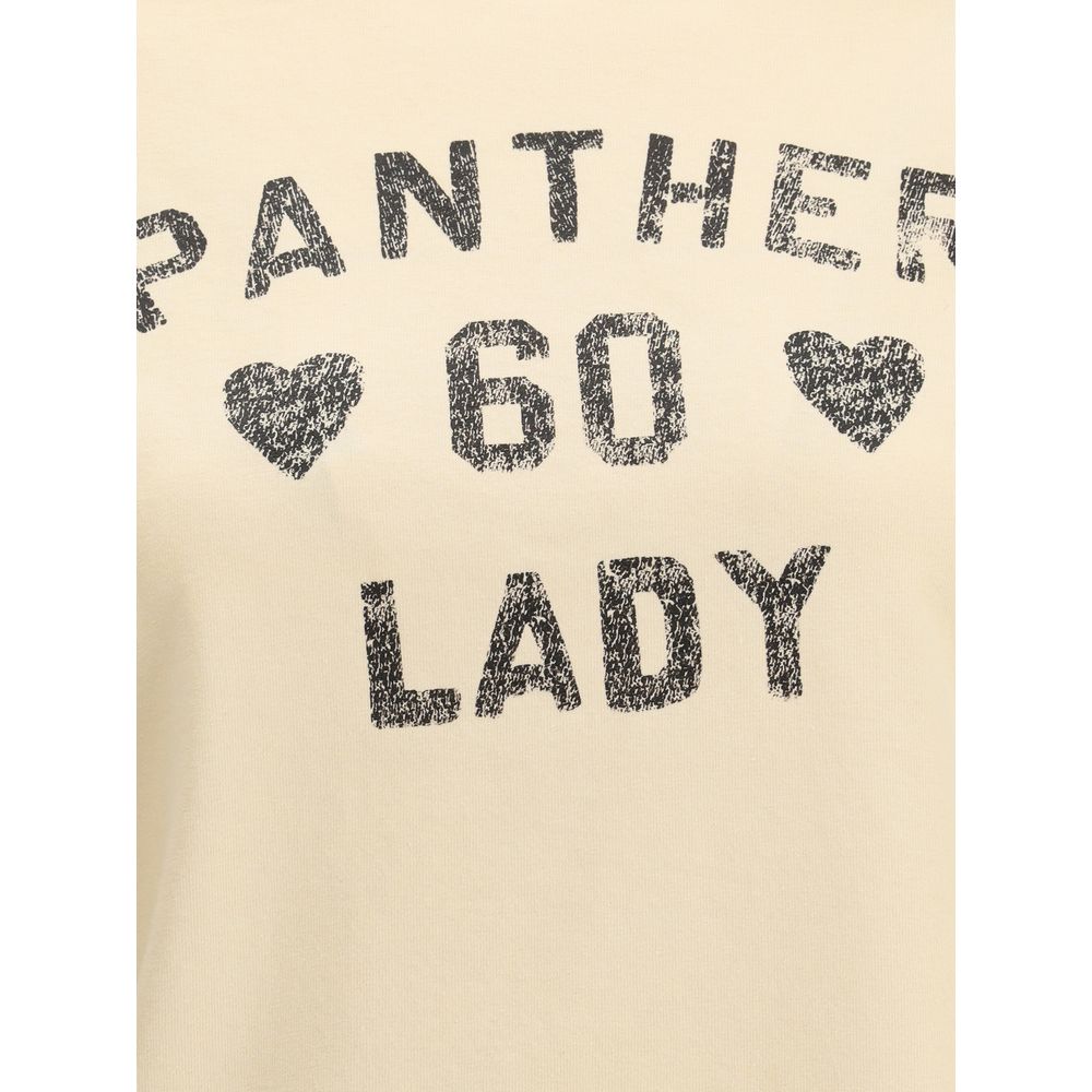 Valentino Beige Cotton T-Shirt featuring Panther Lady print, ribbed crew neck, 100% cotton, AW25 collection, regular fit for style and comfort.